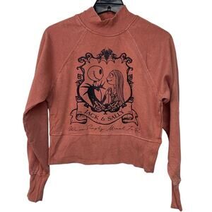 Upcycled Hand Printed Womens Small Halloween Jack & Sally Long Sleeve Sweatshirt